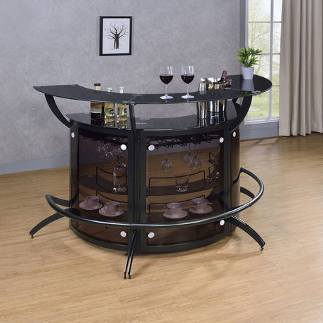 Dallas 2 - shelf Curved Home Bar Smoke and Black Glass (Set of 3) | Coaster | Home Elegance USA