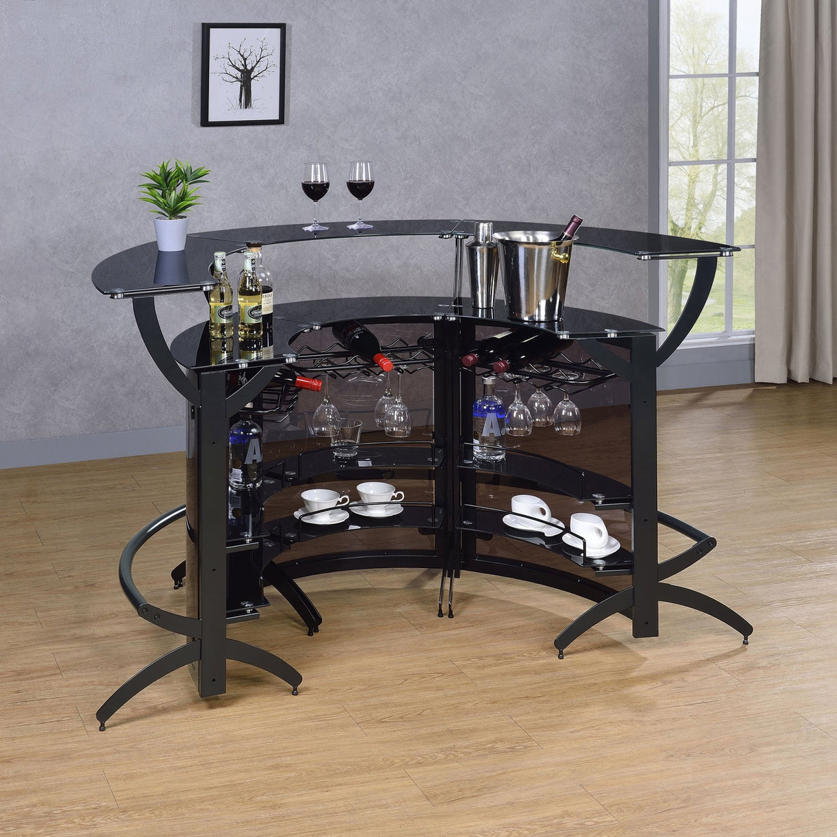 Dallas 2 - shelf Curved Home Bar Smoke and Black Glass (Set of 3) - 182135 - S3 - image - 3