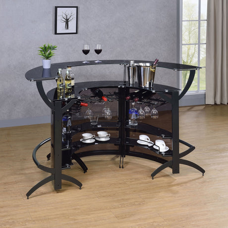 Dallas 2 - shelf Curved Home Bar Smoke and Black Glass (Set of 3) | Coaster | Home Elegance USA