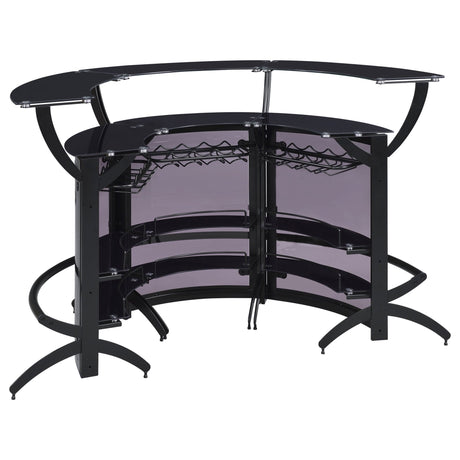 Dallas 2 - shelf Curved Home Bar Smoke and Black Glass (Set of 3) | Coaster | Home Elegance USA