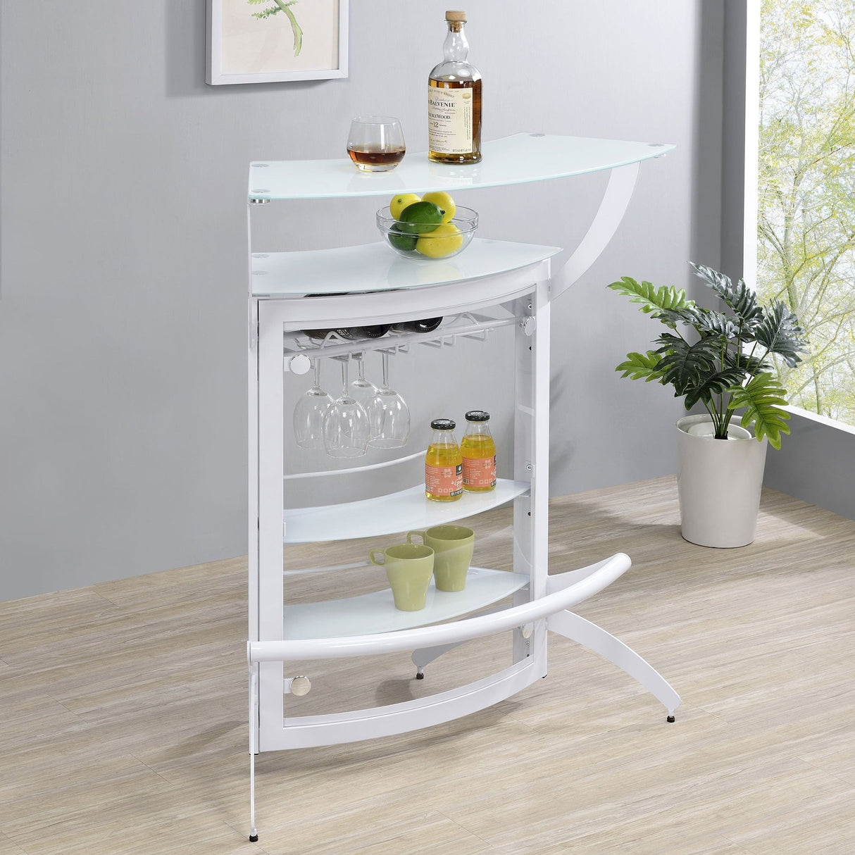 Dallas 2 - shelf Home Bar White and Frosted Glass | Coaster - 182136 - Home Elegance USA - 2