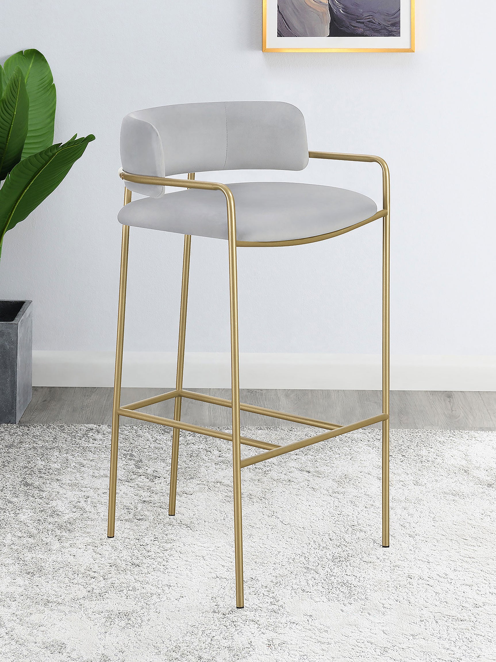 Bar Stool - Comstock Upholstered Low Back Stool Grey and Gold