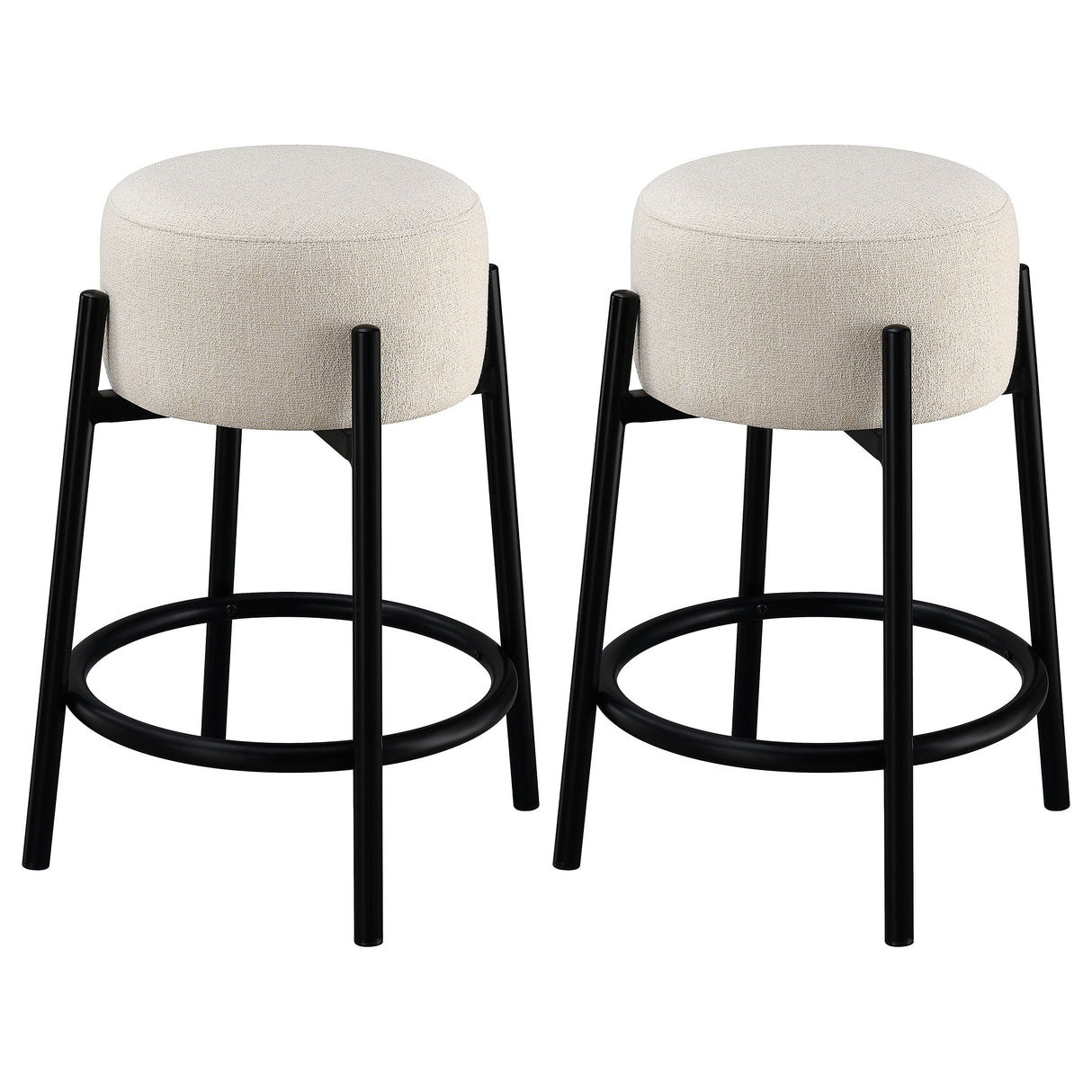 Counter Stool - Leonard Upholstered Backless Round Stools White and Black (Set of 2)