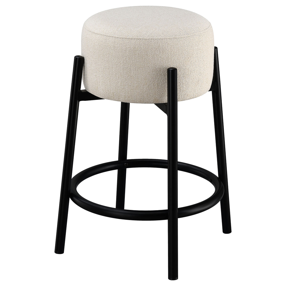 Counter Stool - Leonard Upholstered Backless Round Stools White and Black (Set of 2)