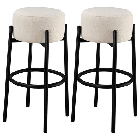Bar Stool - Leonard Upholstered Backless Round Stools White and Black (Set of 2)