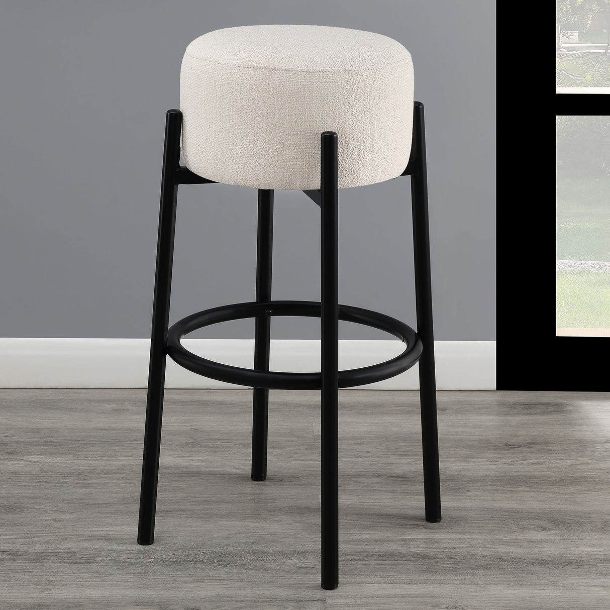 Bar Stool - Leonard Upholstered Backless Round Stools White and Black (Set of 2)