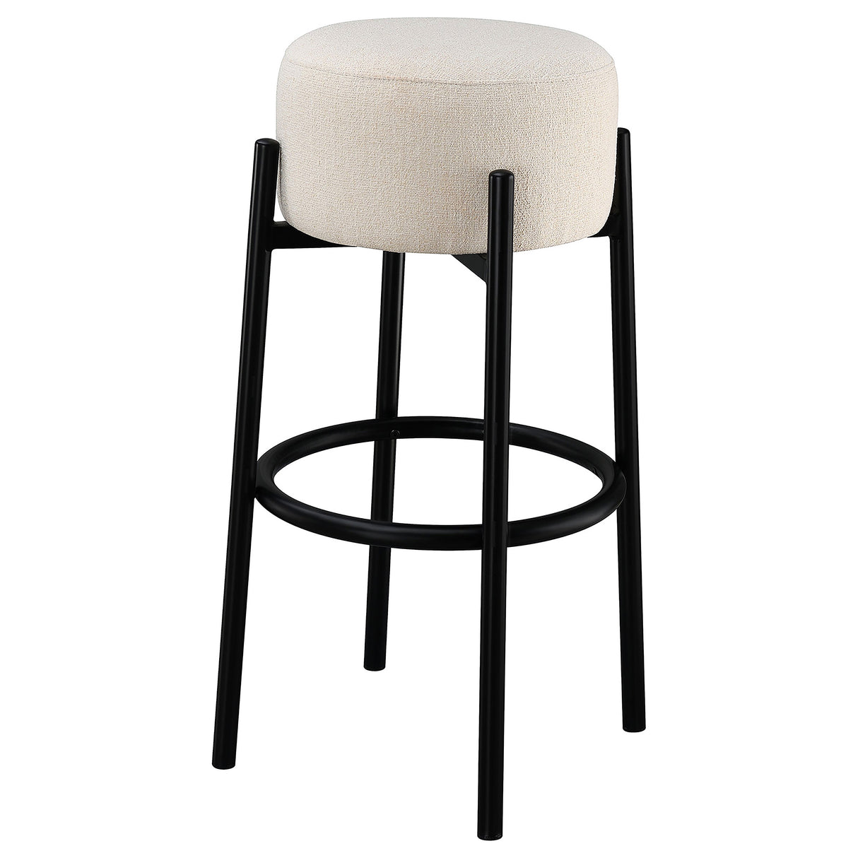 Bar Stool - Leonard Upholstered Backless Round Stools White and Black (Set of 2)