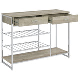 Bar Cabinet - Melrose 2-shelf Wine Cabinet with 2 Drawers Gray Washed Oak and Chrome