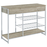 Bar Cabinet - Melrose 2-shelf Wine Cabinet with 2 Drawers Gray Washed Oak and Chrome