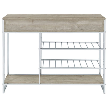 Bar Cabinet - Melrose 2-shelf Wine Cabinet with 2 Drawers Gray Washed Oak and Chrome