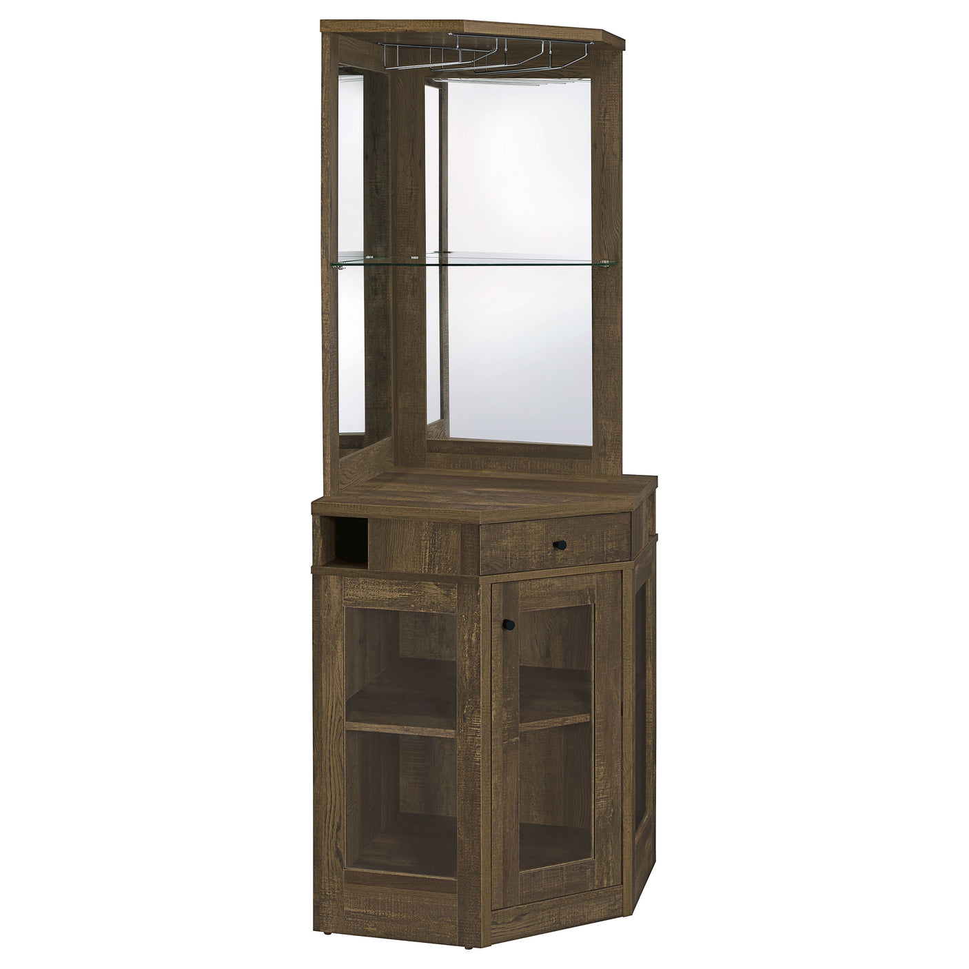 Corner Bar Cabinet - Alviso Corner Bar Cabinet with Stemware Rack Rustic Oak