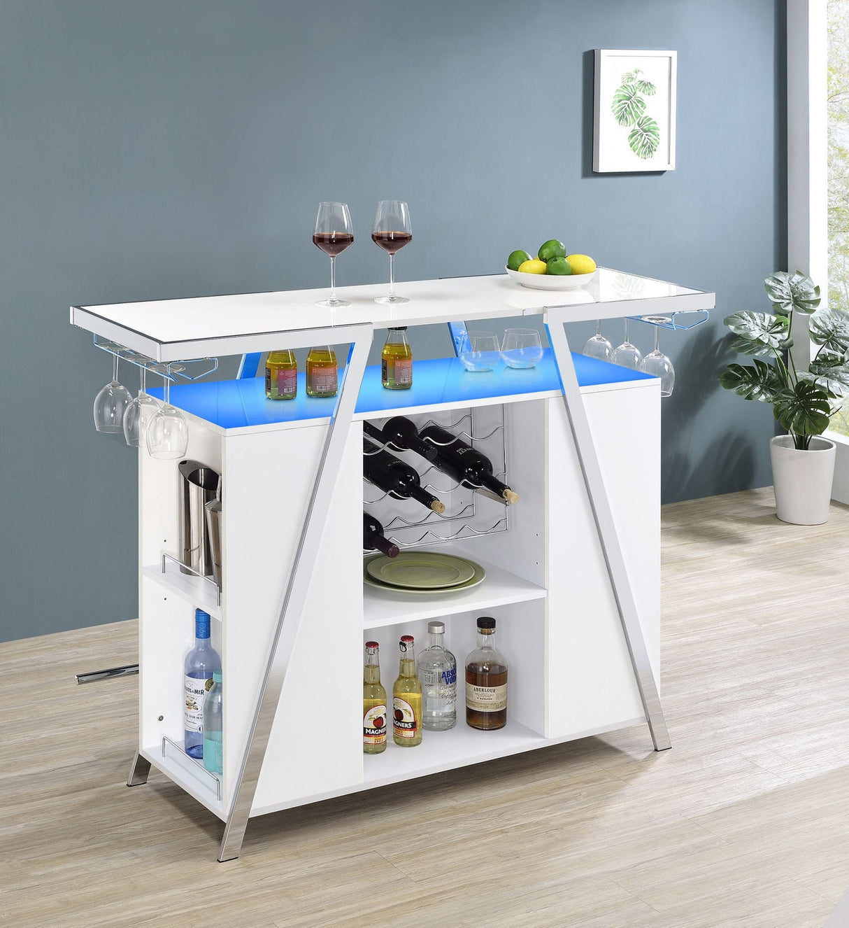 Araceli Home Bar Wine Cabinet White High Gloss and Chrome | Coaster | Home Elegance USA