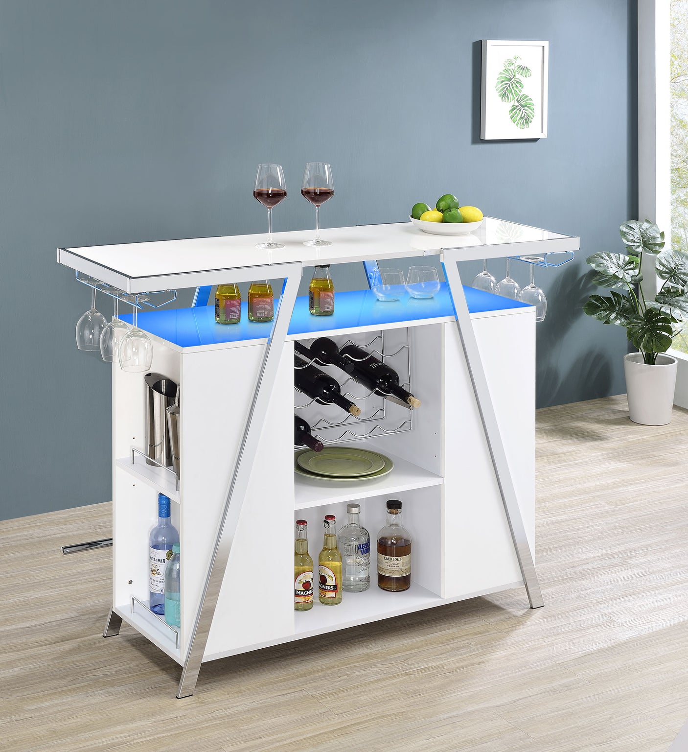 Home Bar - Araceli Home Bar Wine Cabinet White High Gloss and Chrome
