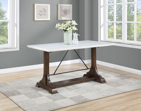 Counter Ht Dining Table - Aldrich Counter Height Trestle Base Dining Table with Genuine White Marble Top and Dark Brown | Coaster - 182438 - Home Elegance USA - 2