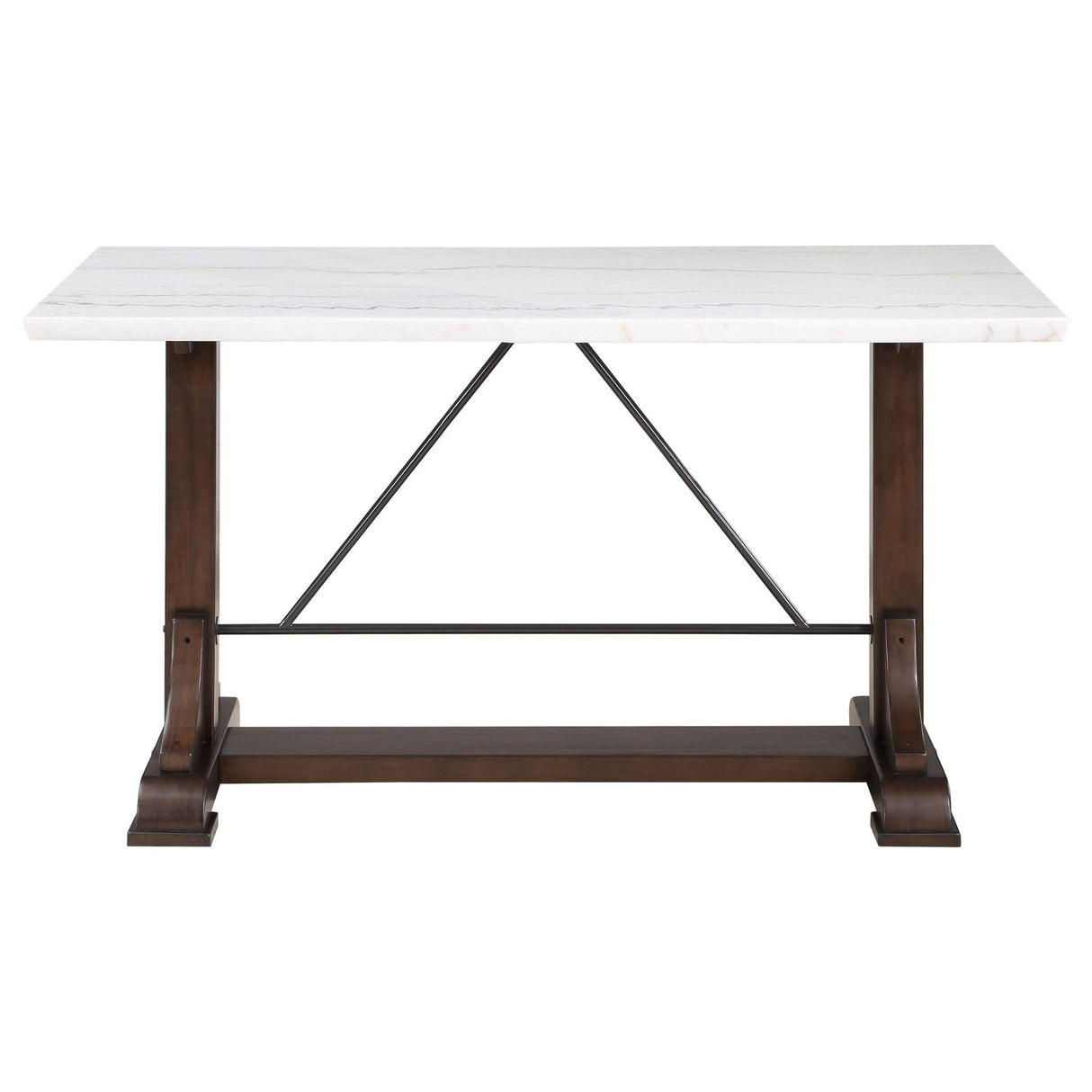 Counter Ht Dining Table - Aldrich Counter Height Trestle Base Dining Table with Genuine White Marble Top and Dark Brown | Coaster | Home Elegance USA