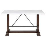 Counter Ht Dining Table - Aldrich Counter Height Trestle Base Dining Table with Genuine White Marble Top and Dark Brown | Coaster | Home Elegance USA