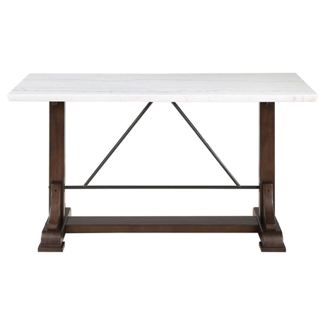 Counter Ht Dining Table - Aldrich Counter Height Trestle Base Dining Table with Genuine White Marble Top and Dark Brown | Coaster - 182438 - Home Elegance USA - 3