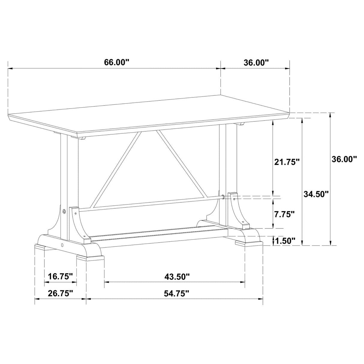 Counter Ht Dining Table - Aldrich Counter Height Trestle Base Dining Table with Genuine White Marble Top and Dark Brown | Coaster | Home Elegance USA