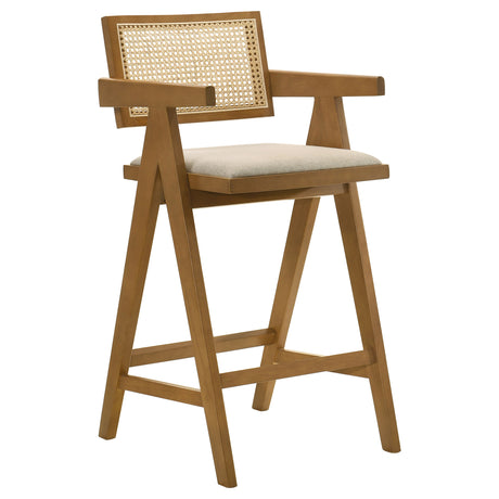 Bar Stool - Kane Solid Wood Bar Stool with Woven Rattan Back and Upholstered Seat Light Walnut (Set of 2)