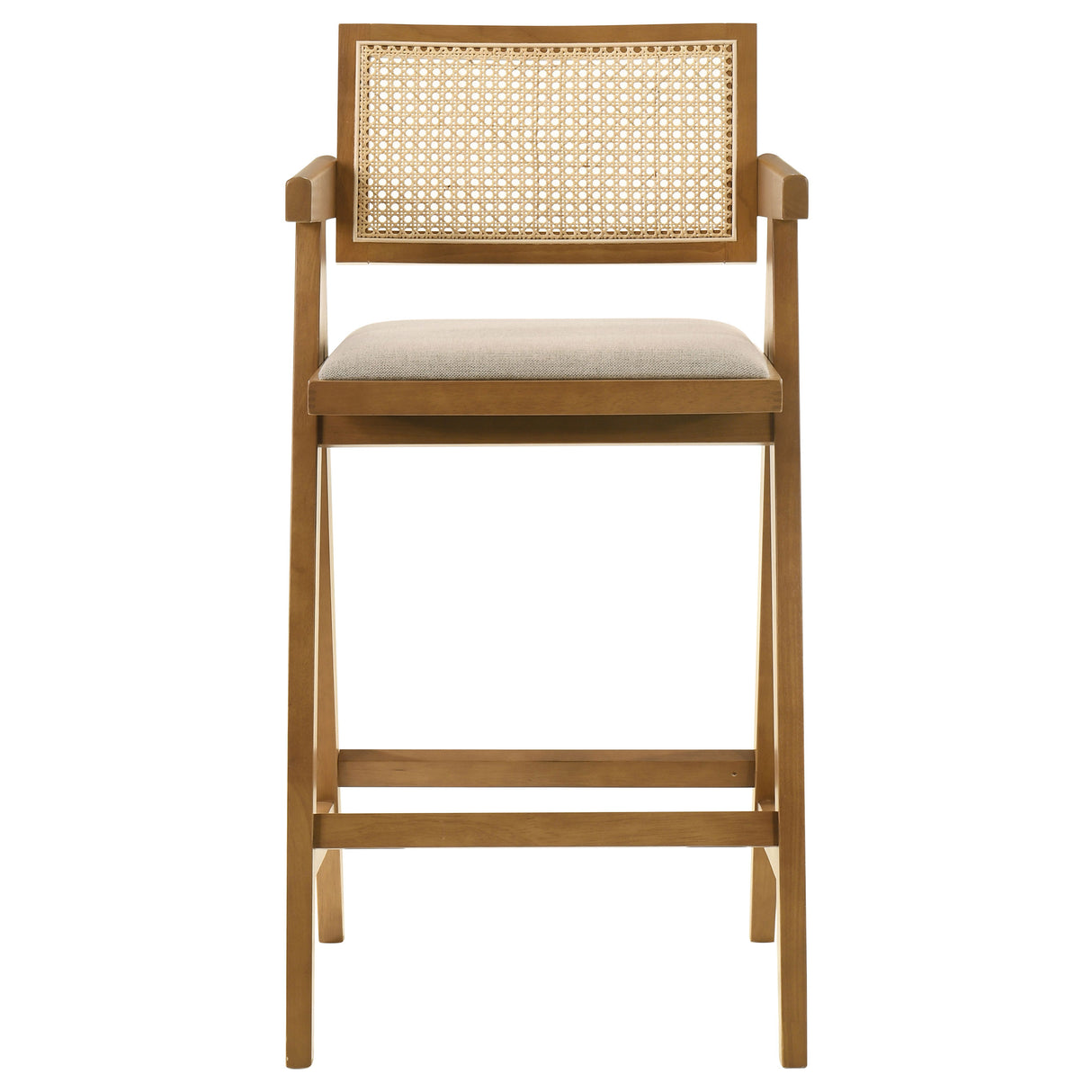 Bar Stool - Kane Solid Wood Bar Stool with Woven Rattan Back and Upholstered Seat Light Walnut (Set of 2)