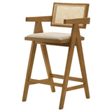 Bar Stool - Kane Solid Wood Bar Stool with Woven Rattan Back and Upholstered Seat Light Walnut (Set of 2)