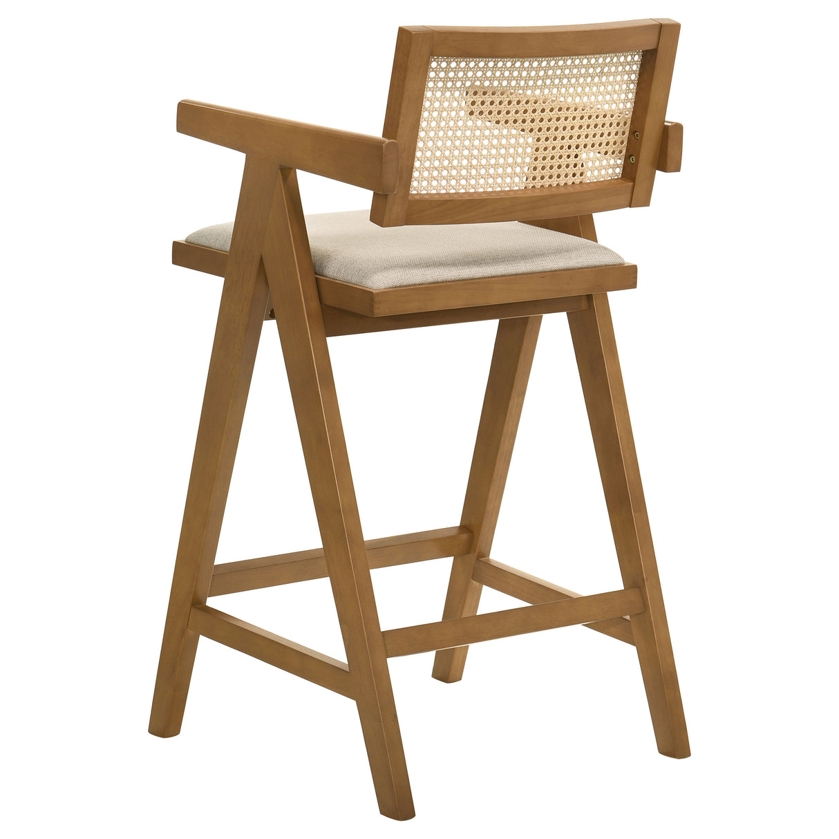 Bar Stool - Kane Solid Wood Bar Stool with Woven Rattan Back and Upholstered Seat Light Walnut (Set of 2)