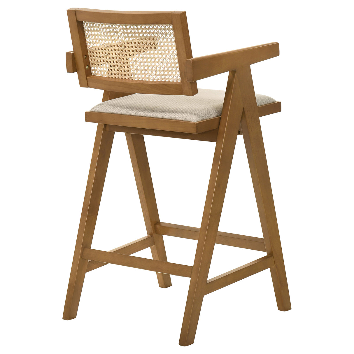 Bar Stool - Kane Solid Wood Bar Stool with Woven Rattan Back and Upholstered Seat Light Walnut (Set of 2)