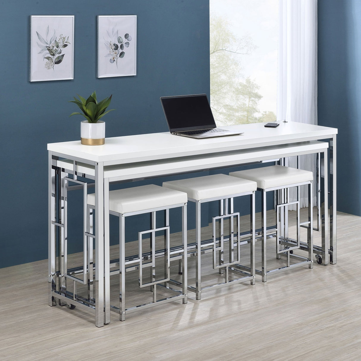 Jackson 5 - piece Multipurpose Counter Height Table Set White and Chrome | Coaster | Home Elegance USA