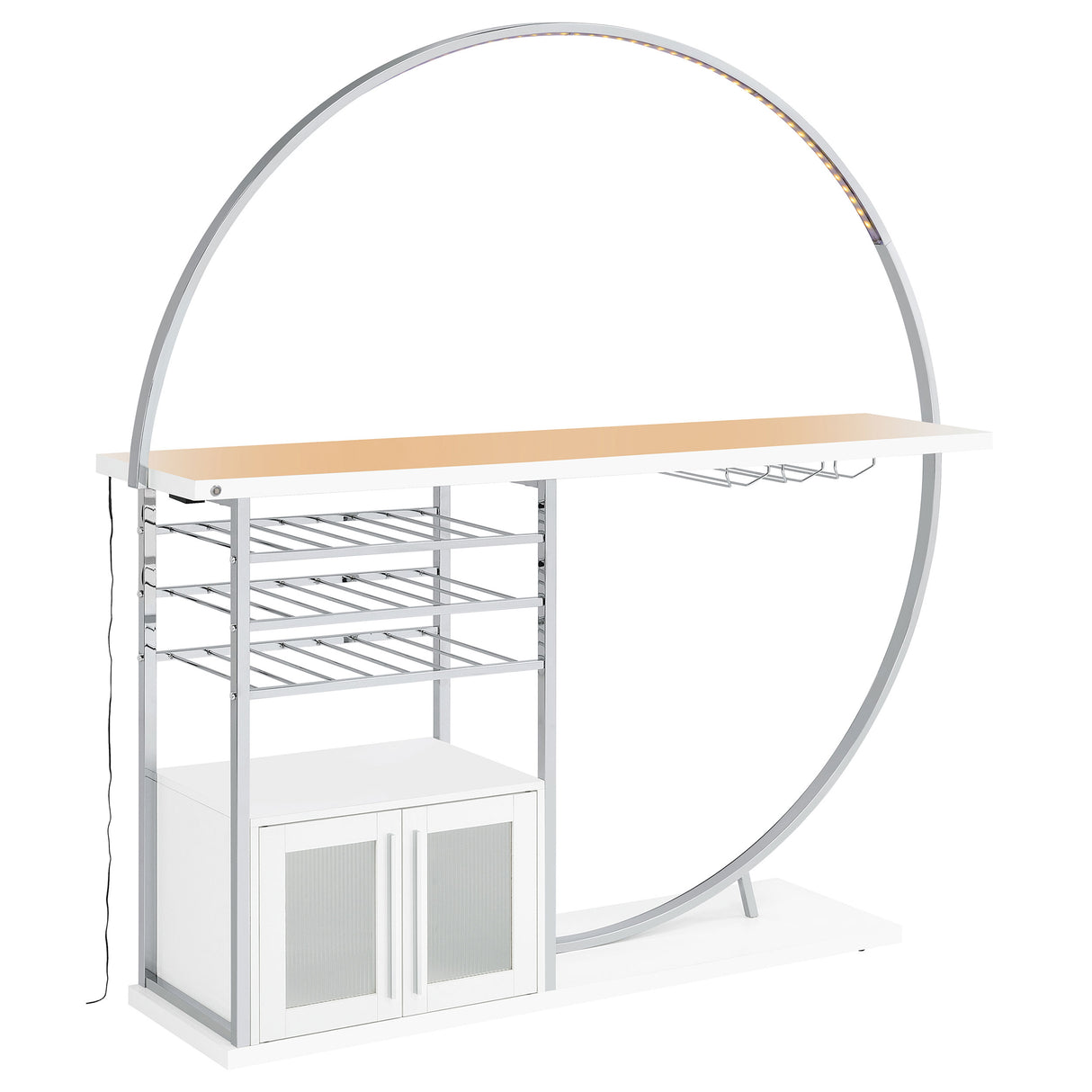 Home Bar - Risley 2-door Circular LED Home Bar with Wine Storage White High Gloss