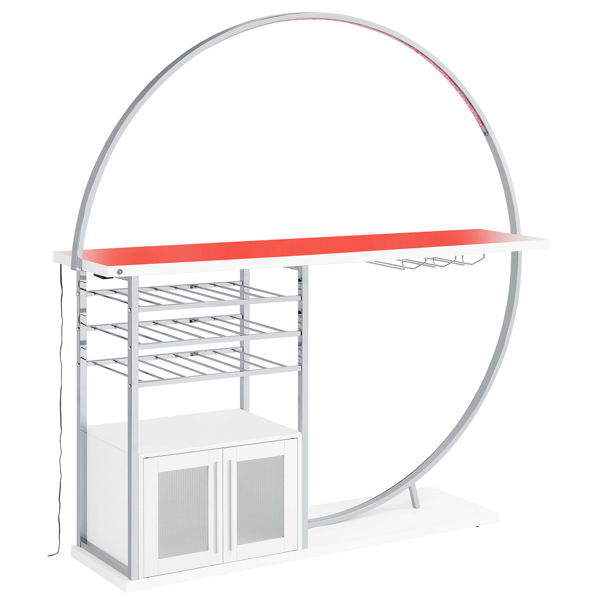 Home Bar - Risley 2-door Circular LED Home Bar with Wine Storage White High Gloss