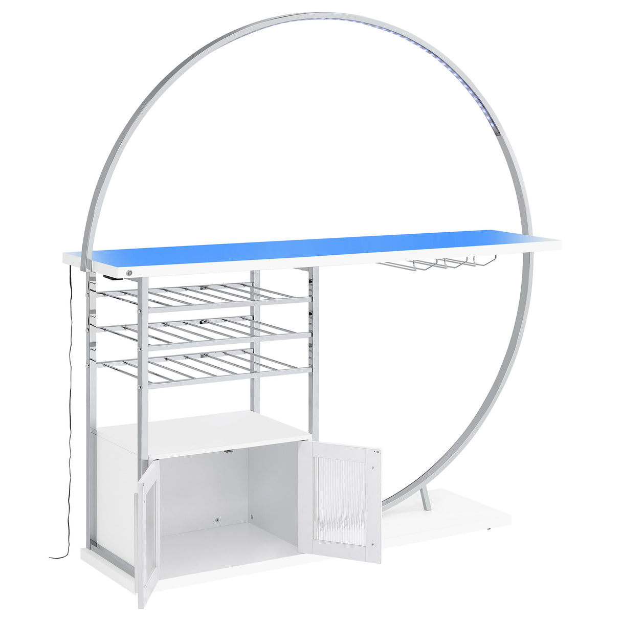 Home Bar - Risley 2-door Circular LED Home Bar with Wine Storage White High Gloss