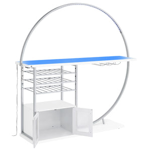 Home Bar - Risley 2-door Circular LED Home Bar with Wine Storage White High Gloss