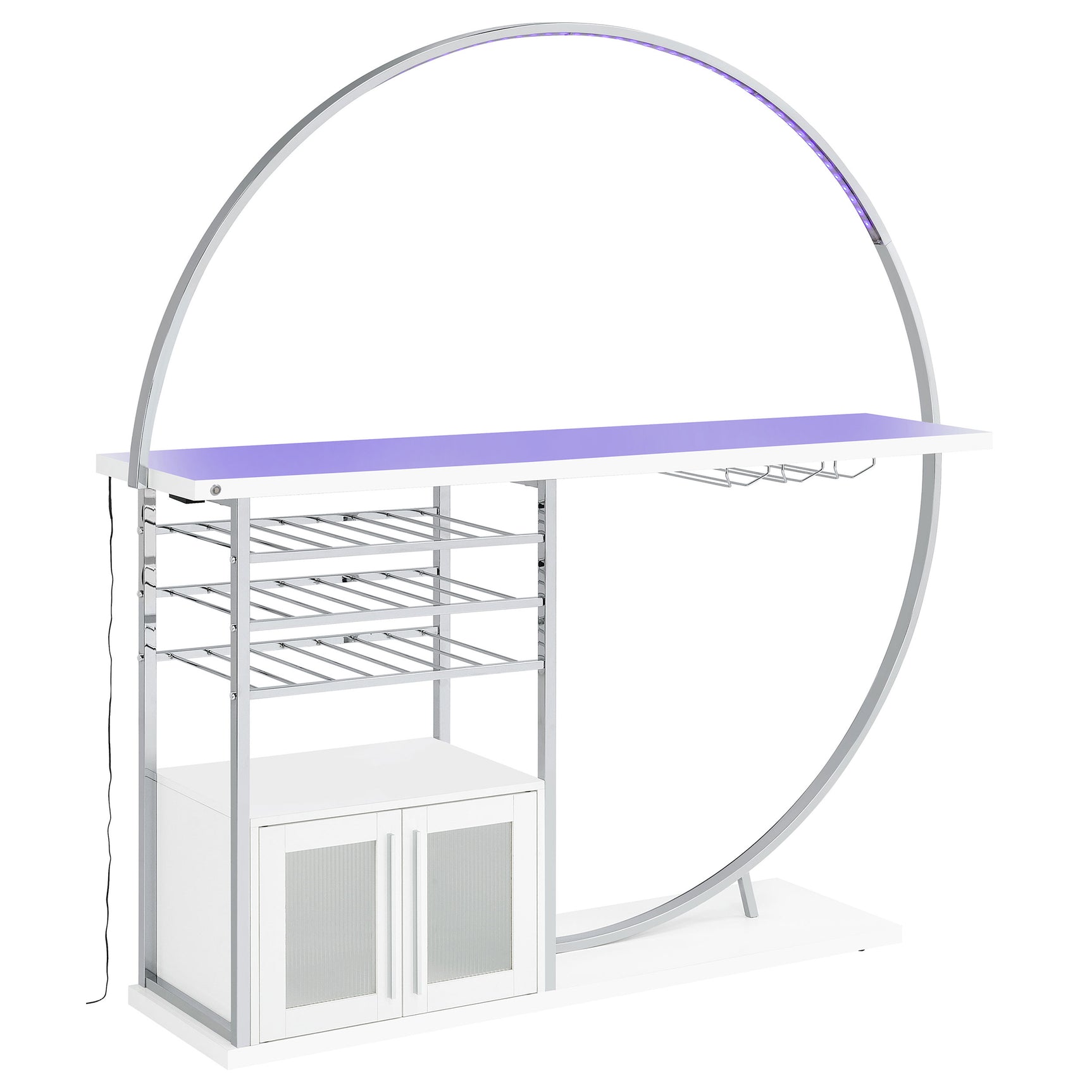 Home Bar - Risley 2-door Circular LED Home Bar with Wine Storage White High Gloss