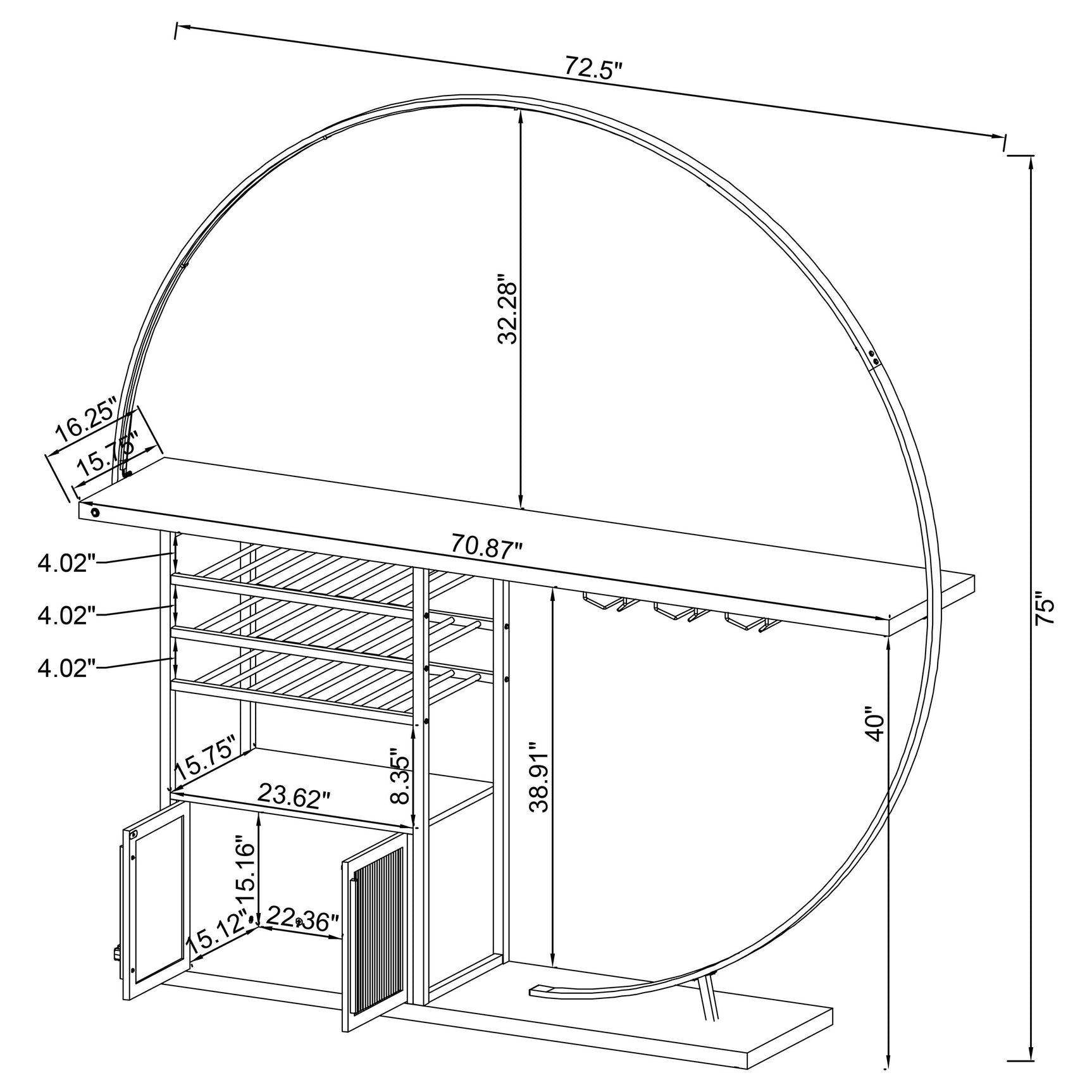 Home Bar - Risley 2-door Circular LED Home Bar with Wine Storage White High Gloss