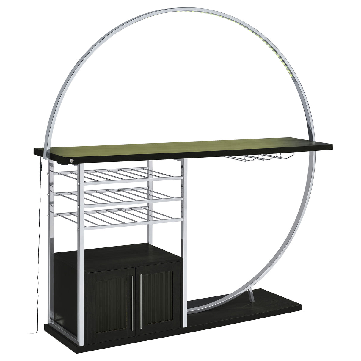 Home Bar - Risley 2-door Circular LED Home Bar with Wine Storage Dark Charcoal