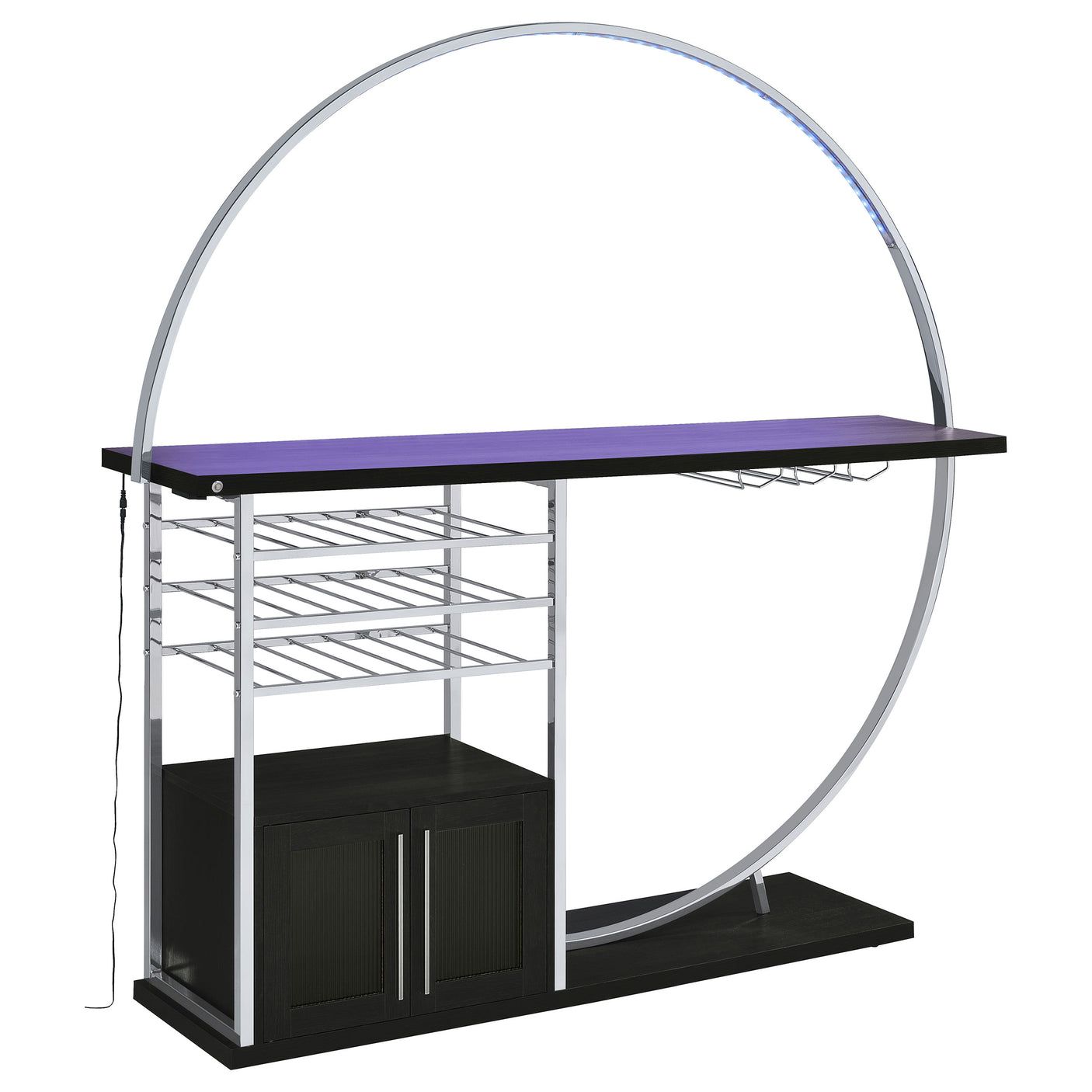 Home Bar - Risley 2-door Circular LED Home Bar with Wine Storage Dark Charcoal