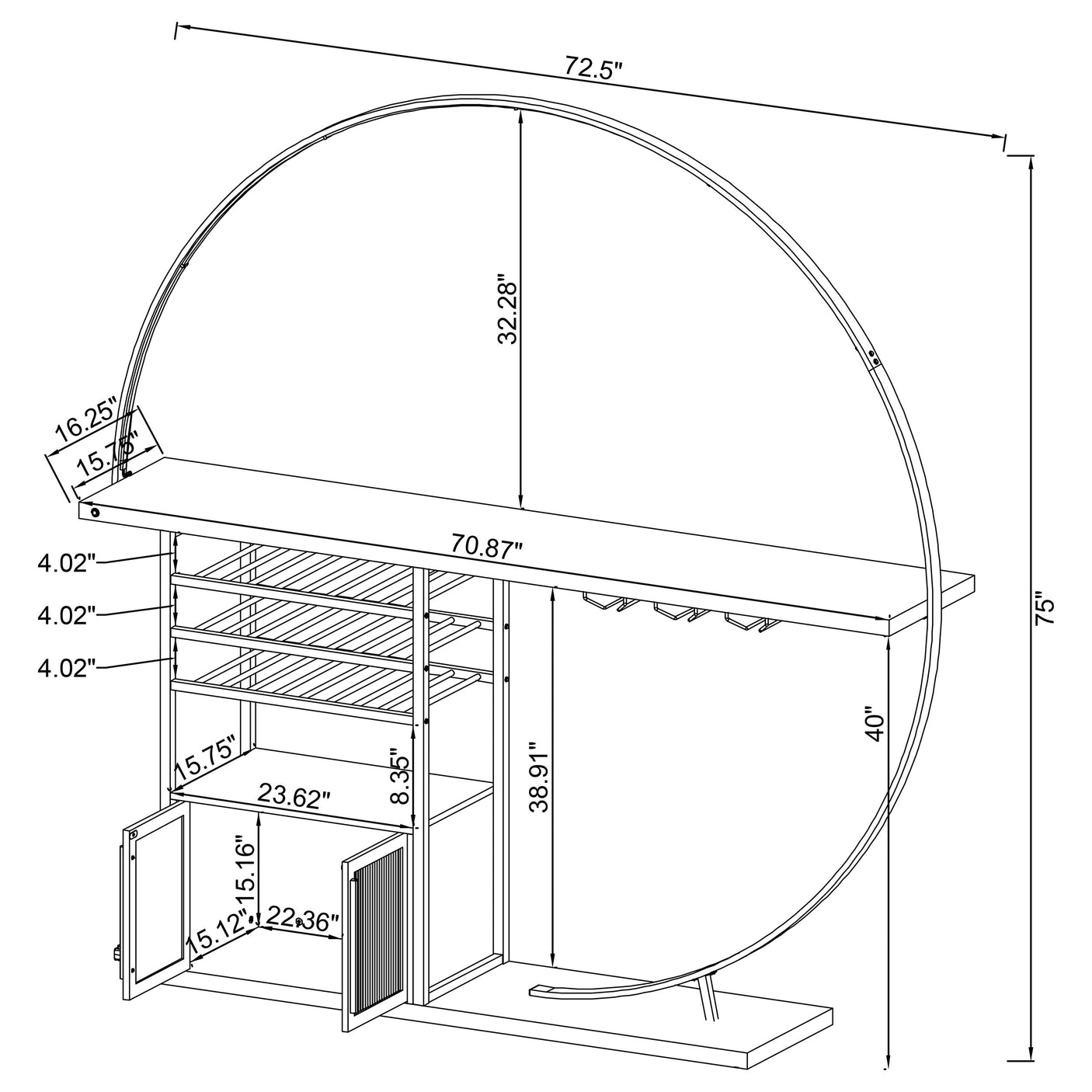 Home Bar - Risley 2-door Circular LED Home Bar with Wine Storage Dark Charcoal