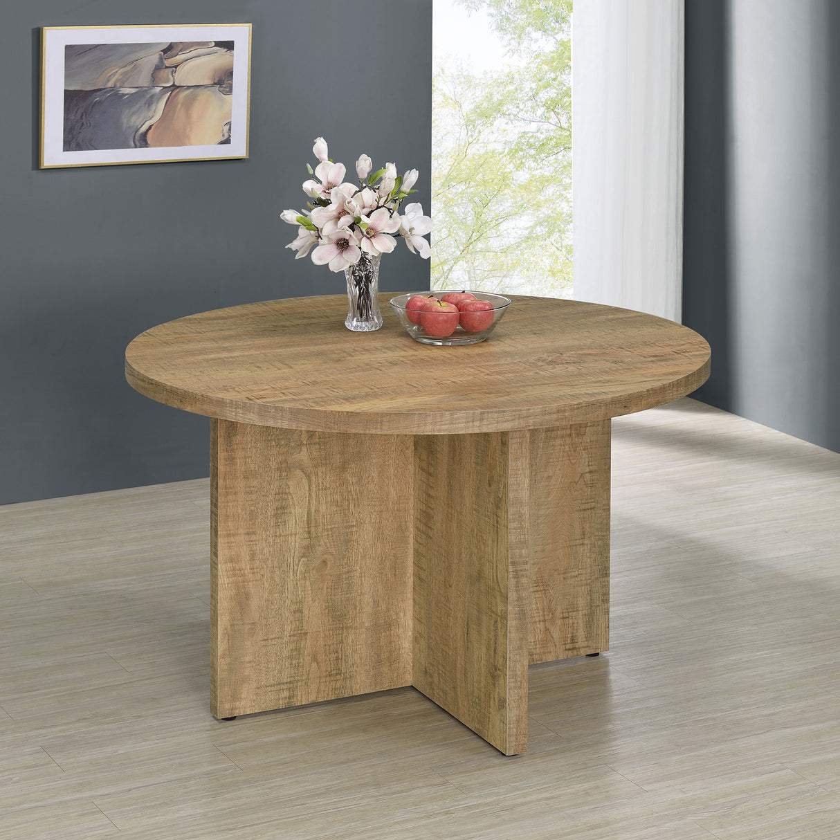 Dining Table - Jamestown Round Engineered Wood Dining Table with Decorative Laminate Mango Brown