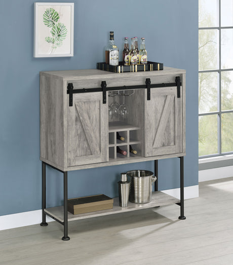 Bar Cabinet - Claremont Sliding Door Bar Cabinet with Lower Shelf Grey Driftwood