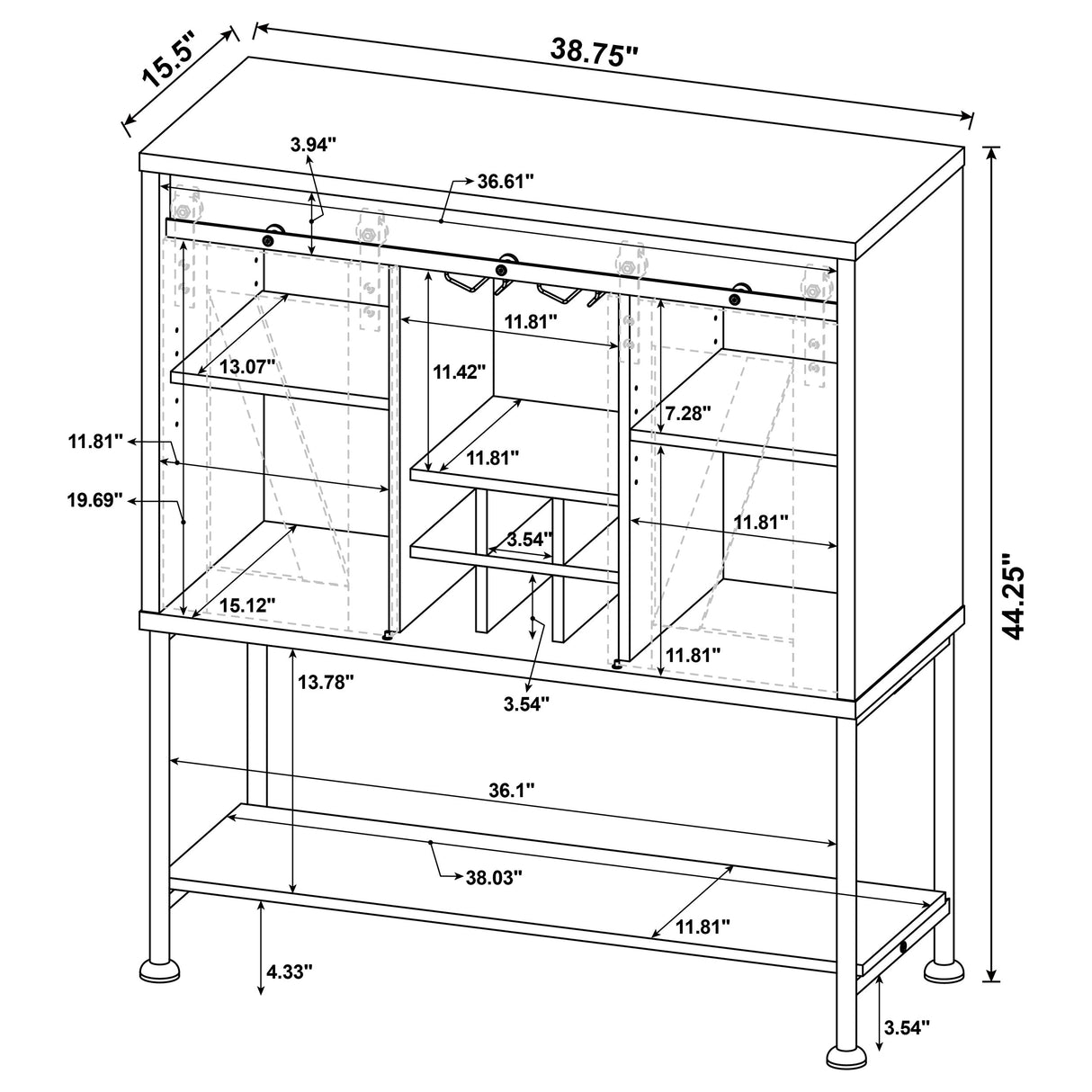 Bar Cabinet - Claremont Sliding Door Bar Cabinet with Lower Shelf Grey Driftwood