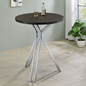 Bar Table - Edgerton Round Wood Top Bar Table Dark Oak and Chrome