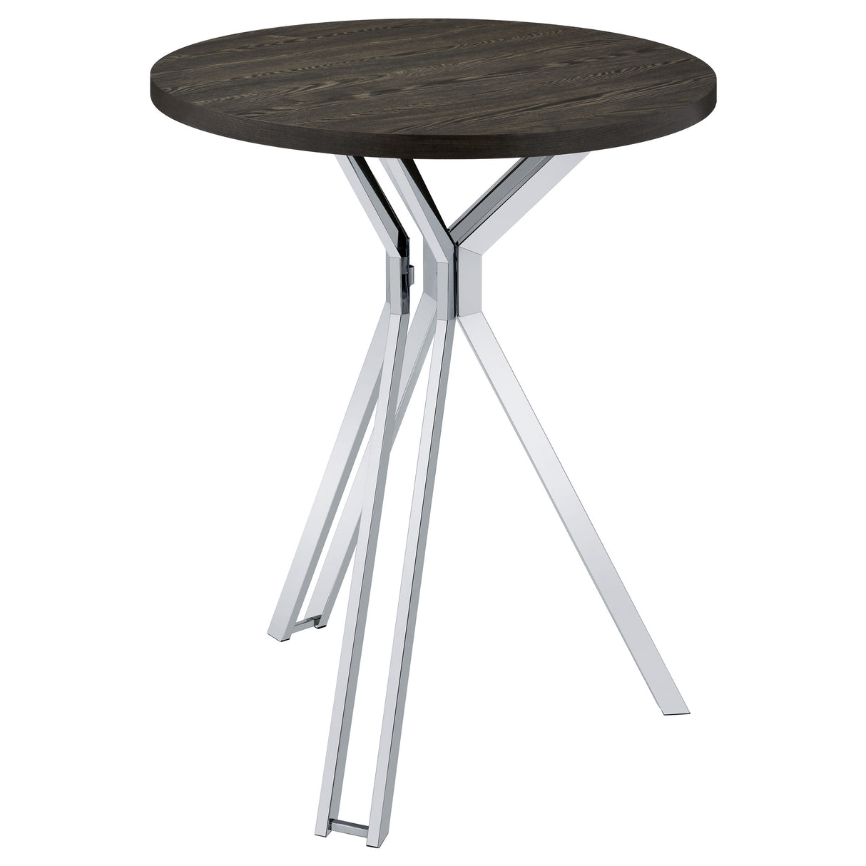 Bar Table - Edgerton Round Wood Top Bar Table Dark Oak and Chrome