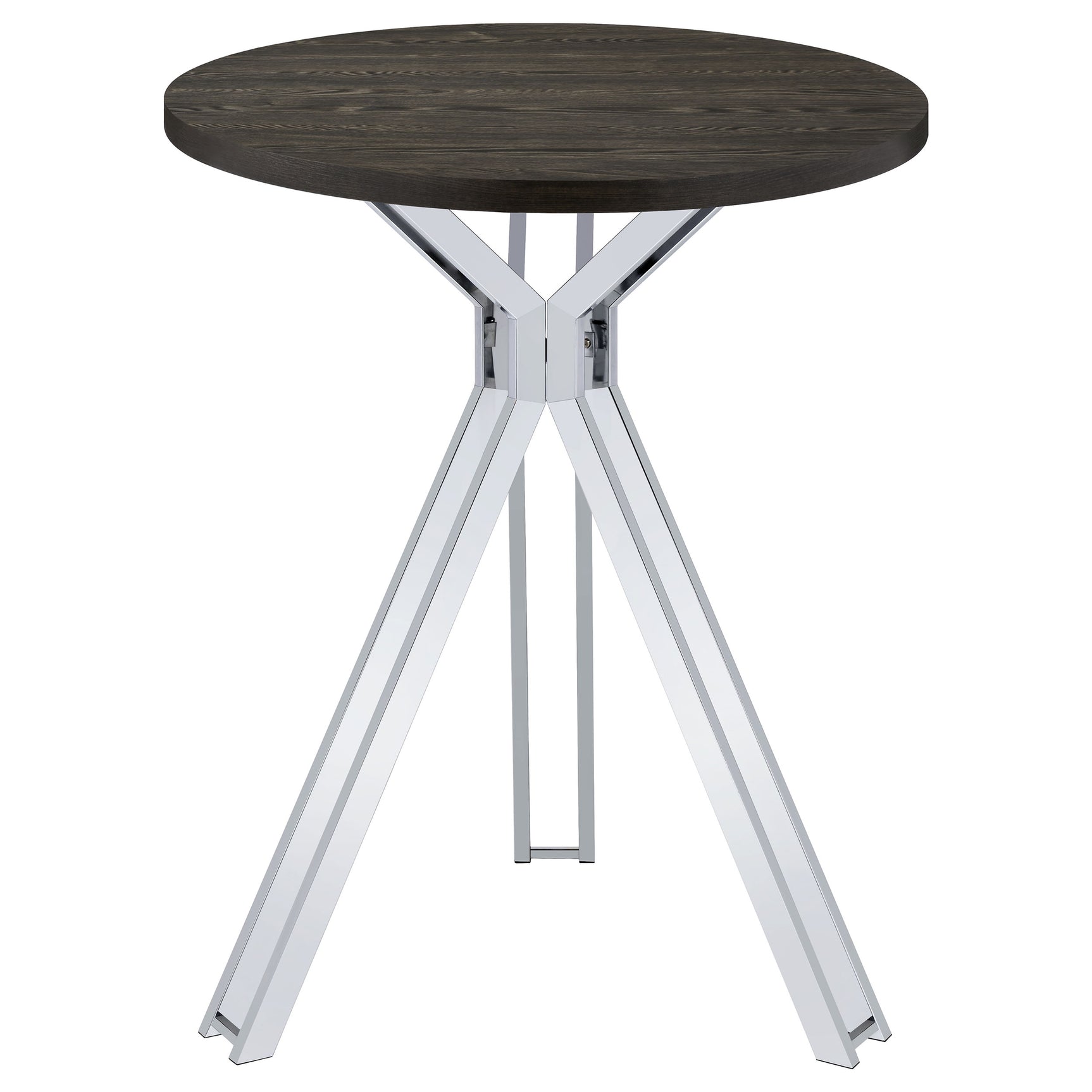 Bar Table - Edgerton Round Wood Top Bar Table Dark Oak and Chrome