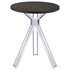 Bar Table - Edgerton Round Wood Top Bar Table Dark Oak and Chrome