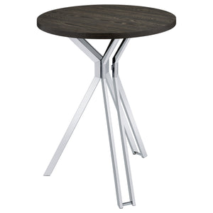 Bar Table - Edgerton Round Wood Top Bar Table Dark Oak and Chrome