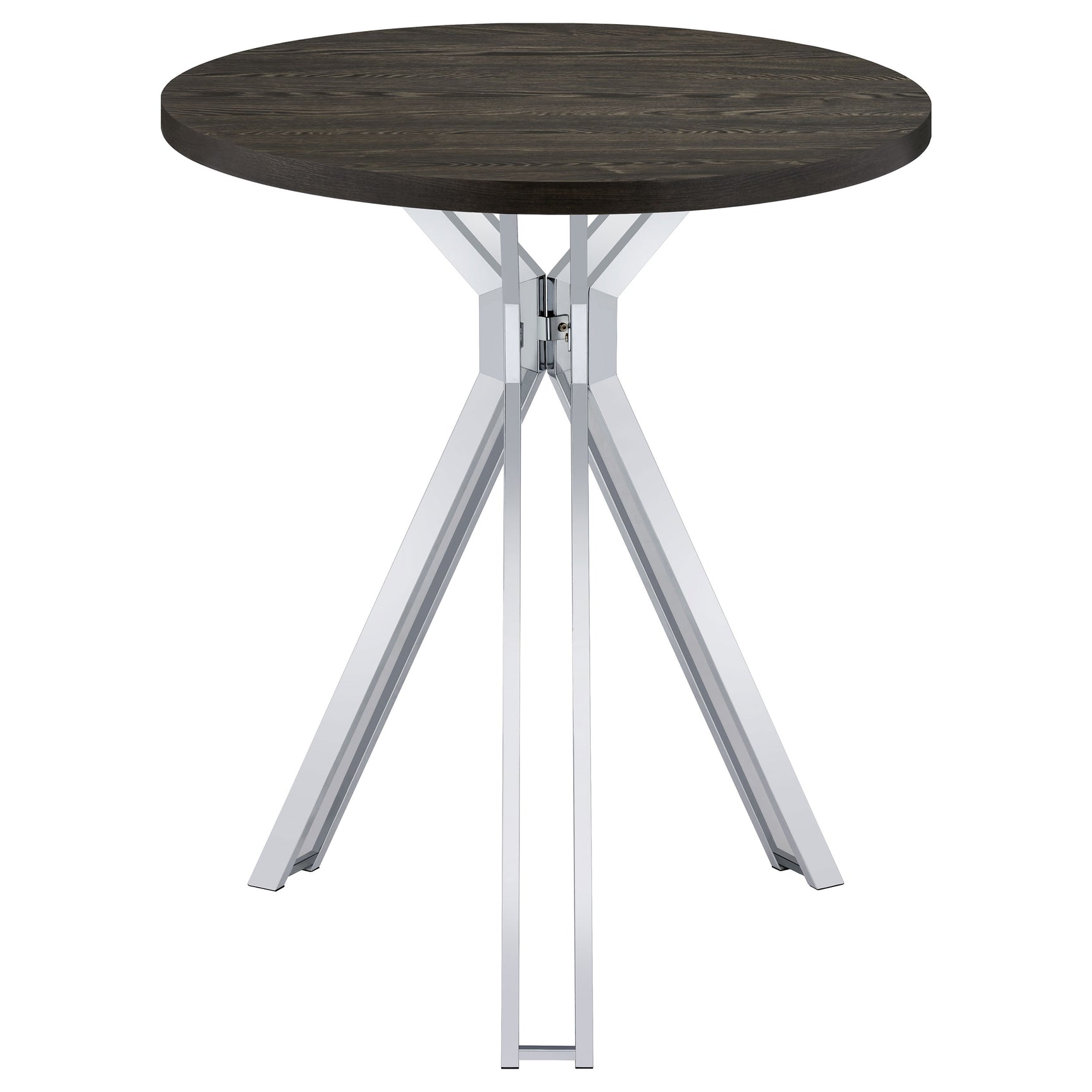 Bar Table - Edgerton Round Wood Top Bar Table Dark Oak and Chrome