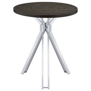 Bar Table - Edgerton Round Wood Top Bar Table Dark Oak and Chrome