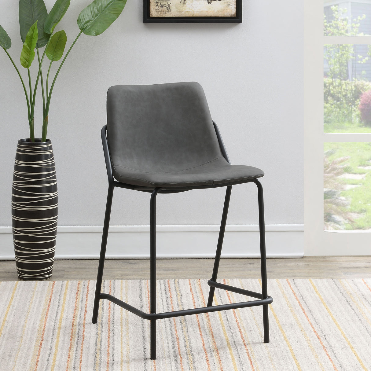 Counter Stool - Earnest Solid Back Upholstered Counter Height Stools Grey and Black (Set of 2)