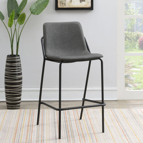 Bar Stool - Earnest Solid Back Upholstered Bar Stools Grey and Black (Set of 2)