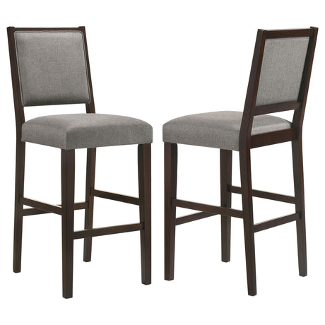 Bar Stool - Bedford Upholstered Open Back Bar Stools with Footrest (Set of 2) Grey and Espresso